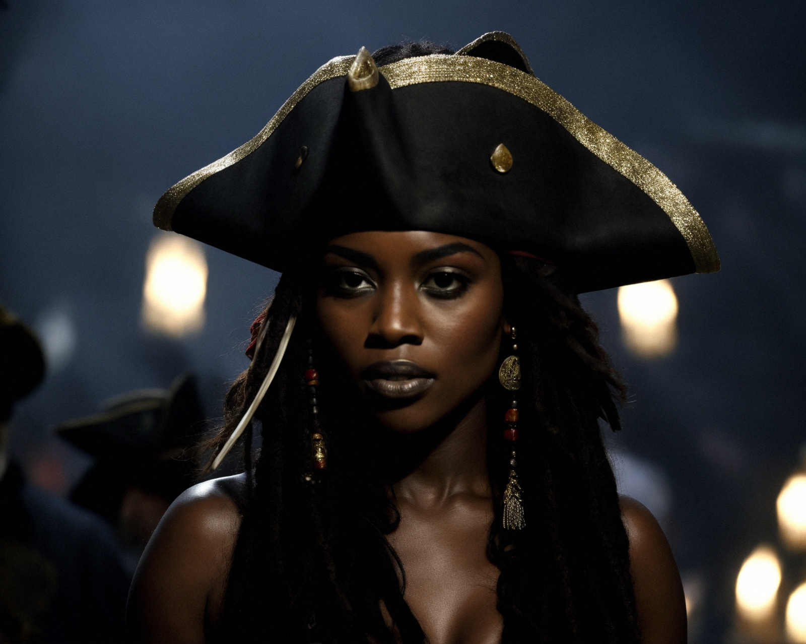 26072100-3681320368-from pirates of the caribbean ,  photo of a gorgeous black woman, dark-skinned goddess, blurry background, (crowd in the backgro.png